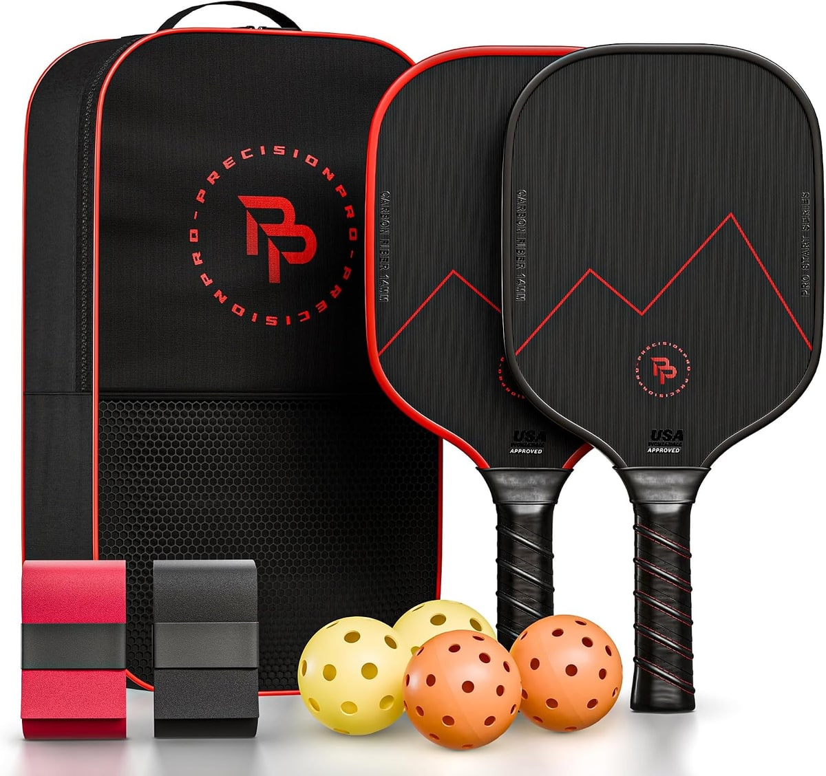 The Precision Pro Carbon Fiber Paddle with its carry case, balls and overgrips